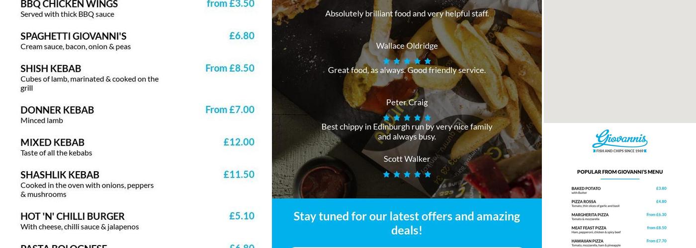 Giovanni's Fish & Chips - Italian Takeaway Menu