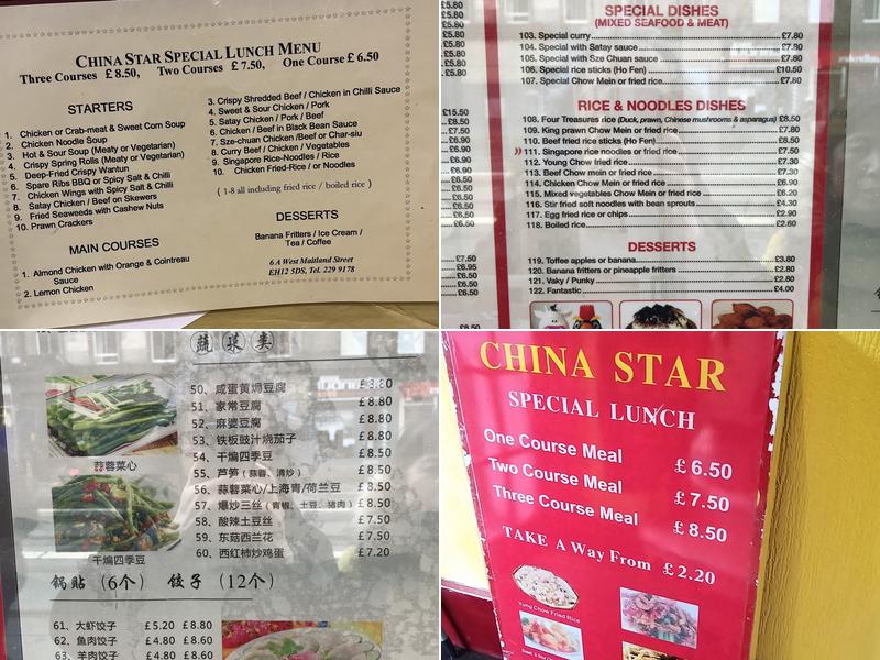 China Star Menu