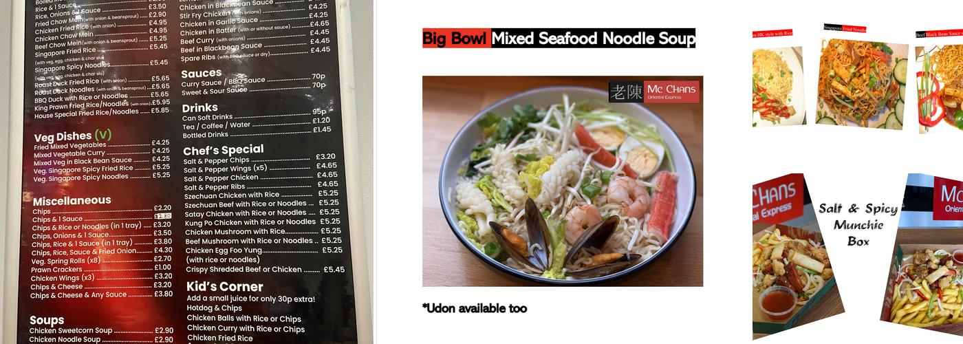 McChans Oriental Express Menu