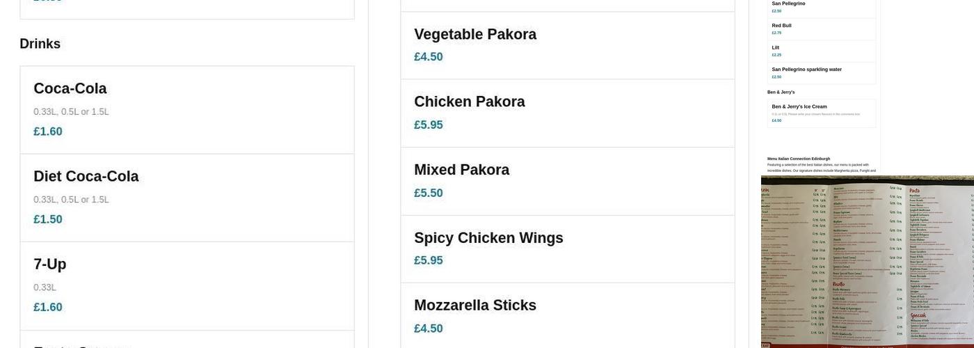 Italian Connection Menu