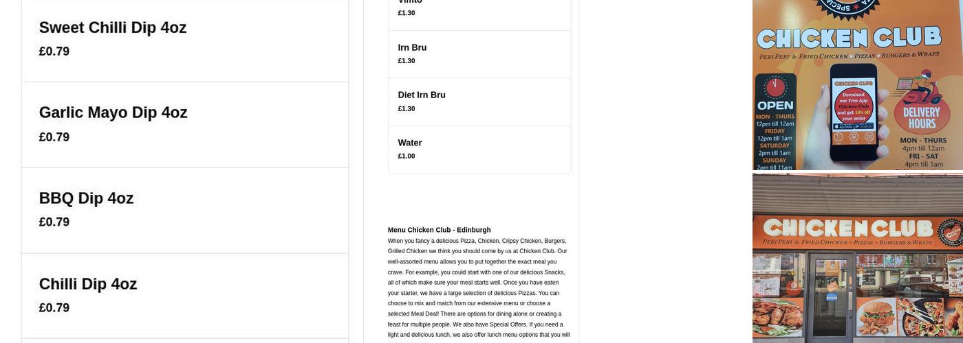 The Chicken Club Menu