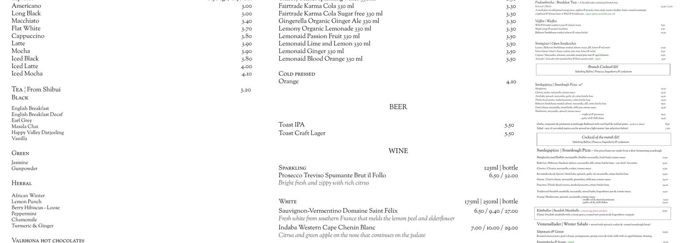 Söderberg Bakery Shop Menu