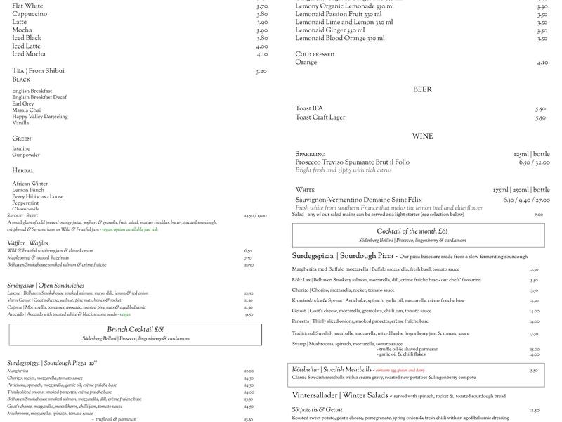 Söderberg Bakery Shop Menu