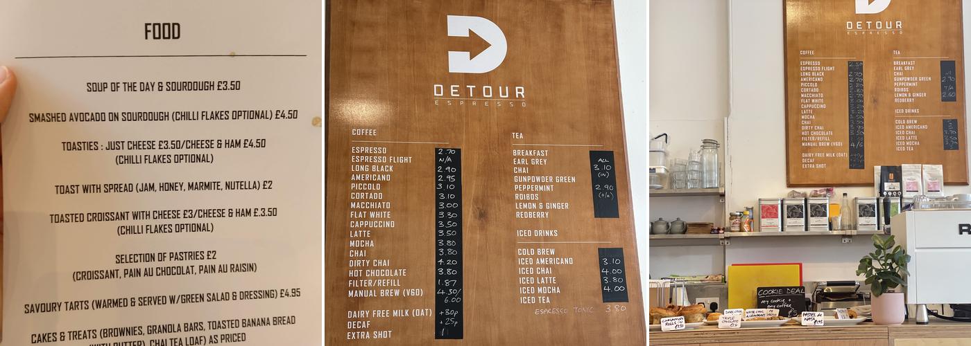 Detour Espresso Menu