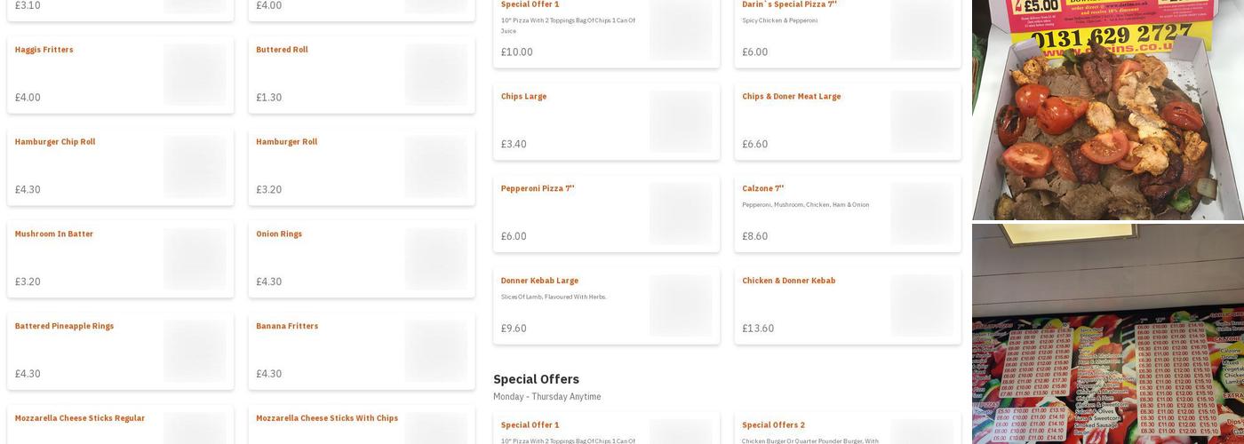 Darin's Takeaway Menu