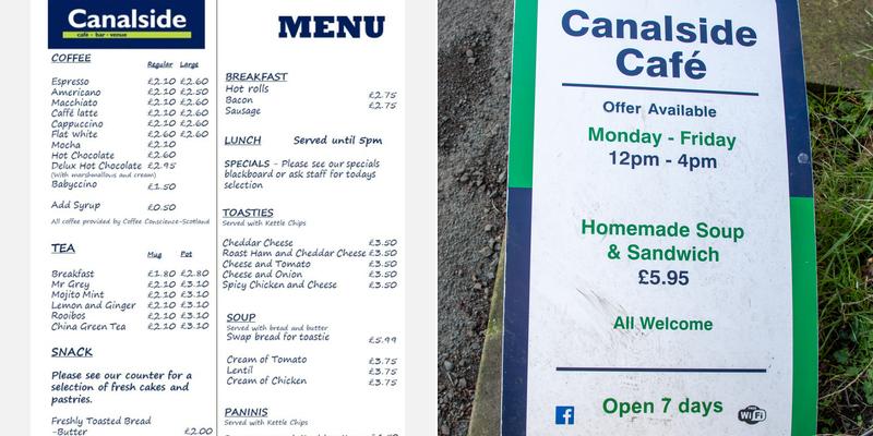 Canalside Cafe Bar Menu