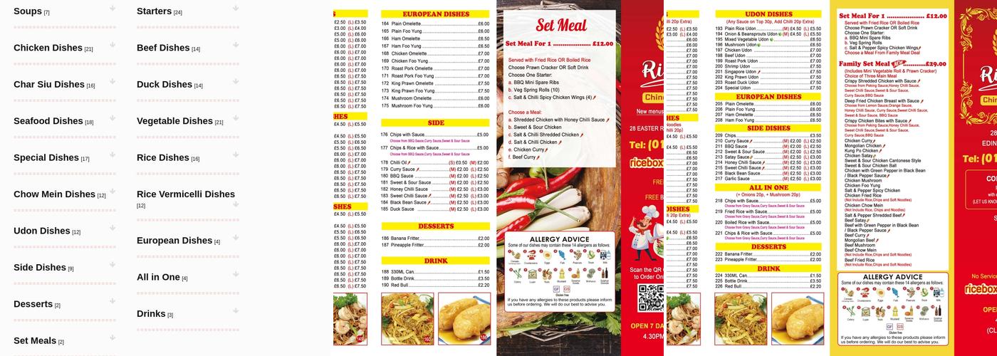 Ricebox Menu