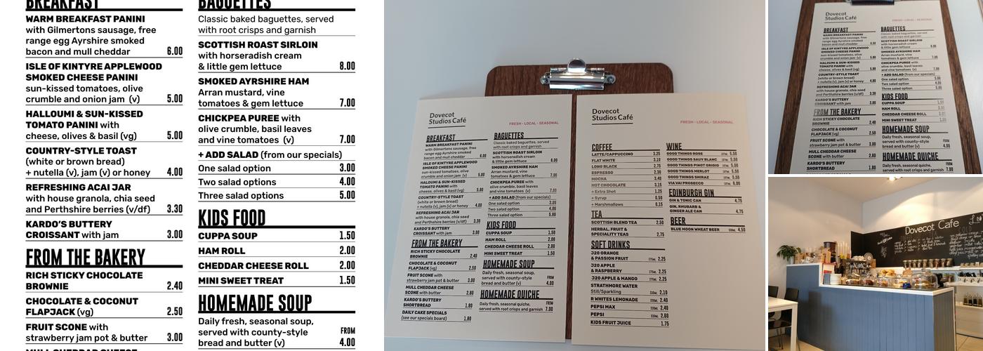 Dovecot Studios Cafe Menu