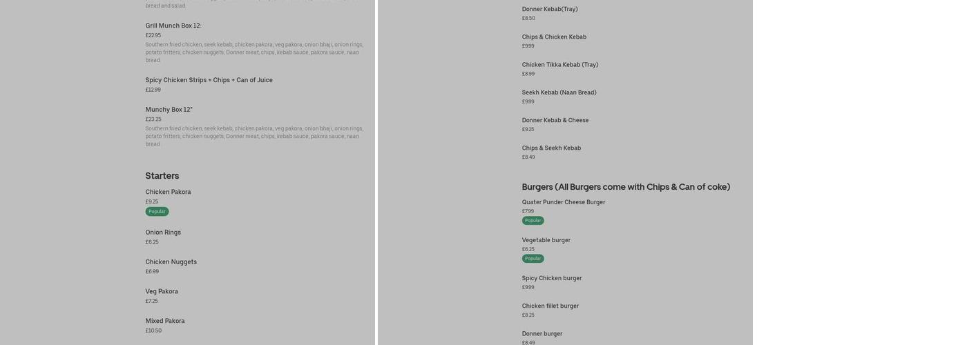 Mehran Tandoori Menu