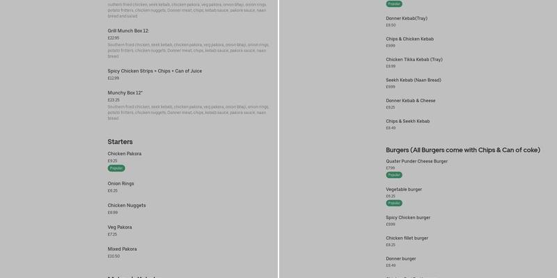 Mehran Tandoori Menu