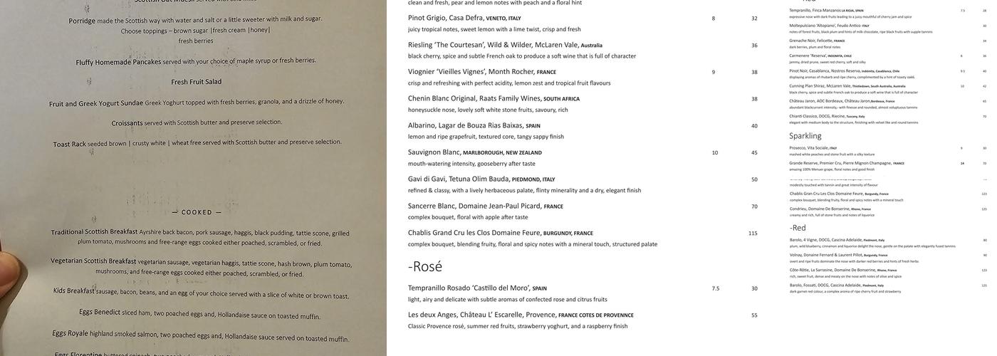 The Dunstane Restaurant & Bar Menu