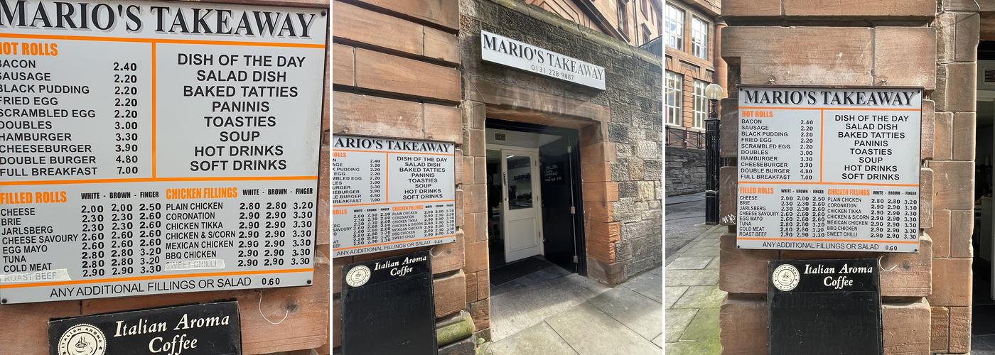 Mario's Takeaway Menu