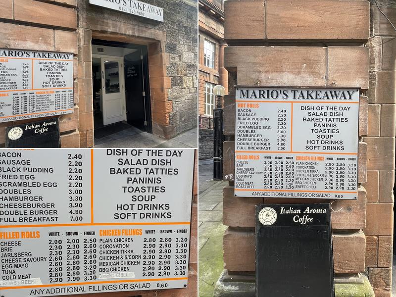 Mario's Takeaway Menu
