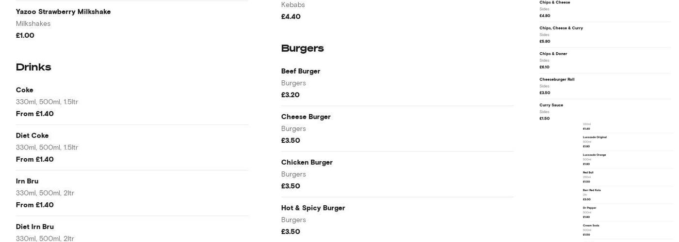 Giovanni’s Easter Road Menu