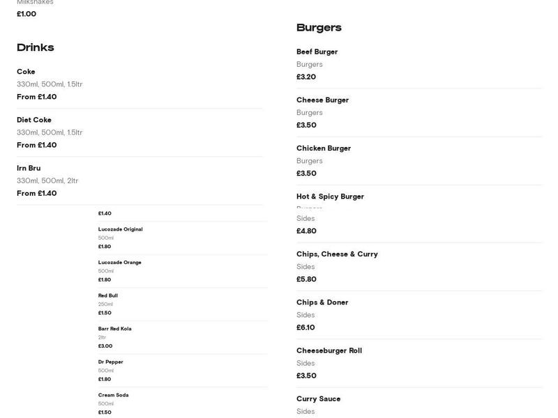 Giovanni’s Easter Road Menu