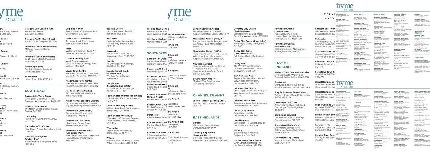 Thyme Bar & Grill Menu
