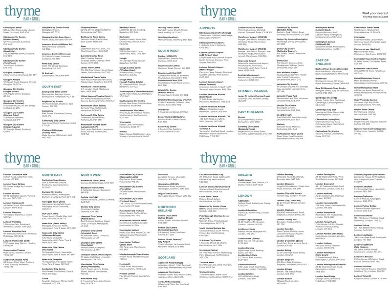 Thyme Bar & Grill Menu
