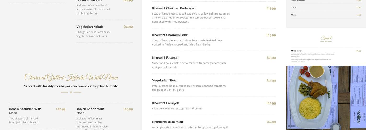 Polow Restaurant (Persian Fine Dining) Menu