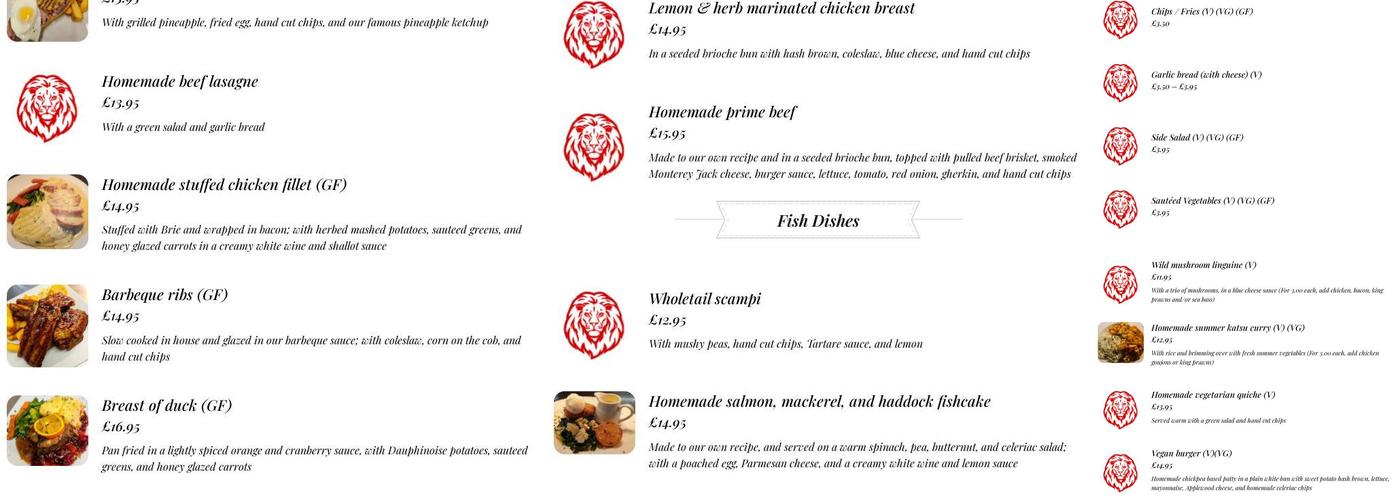 The Red Lion Menu