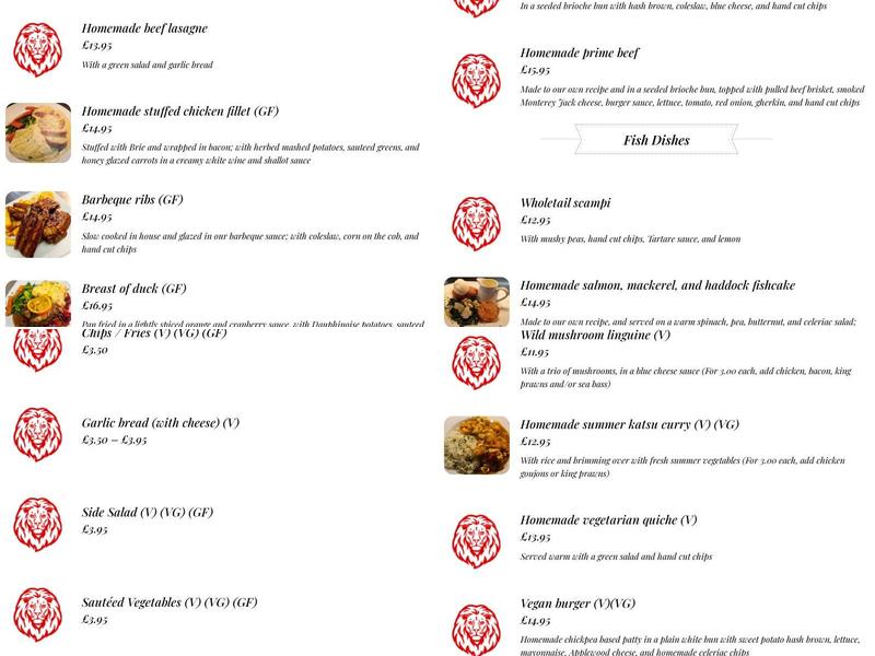 The Red Lion Menu