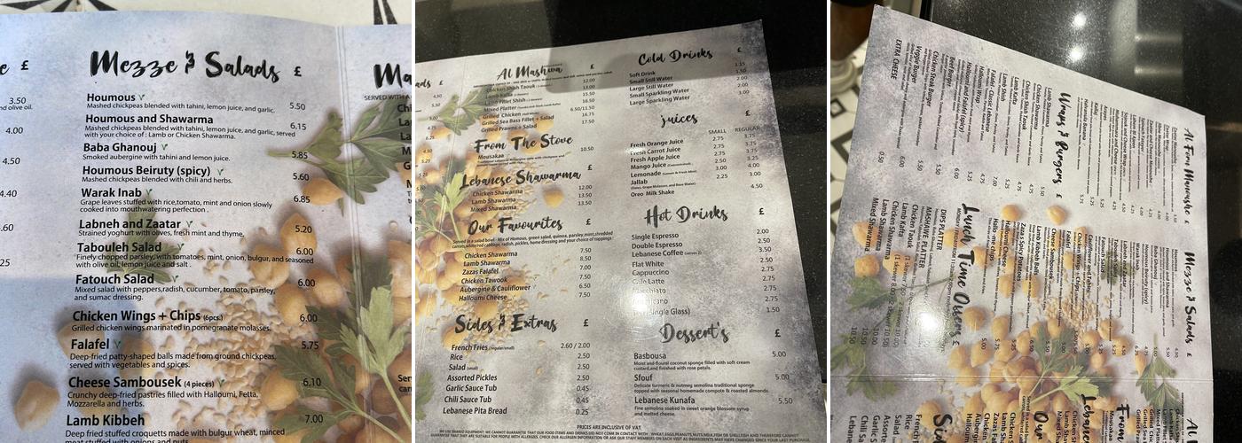 Zaza's Lebanese 2 Menu