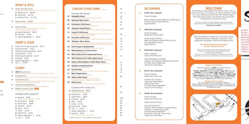 Soya Oriental Menu