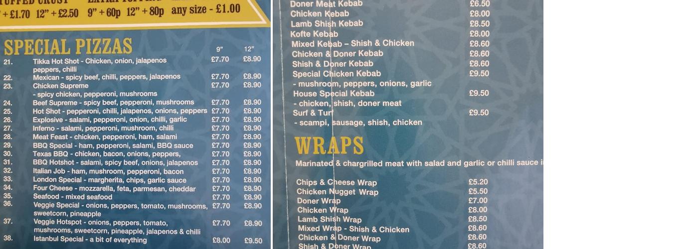 Istanbul Pizza & Kebab House Menu