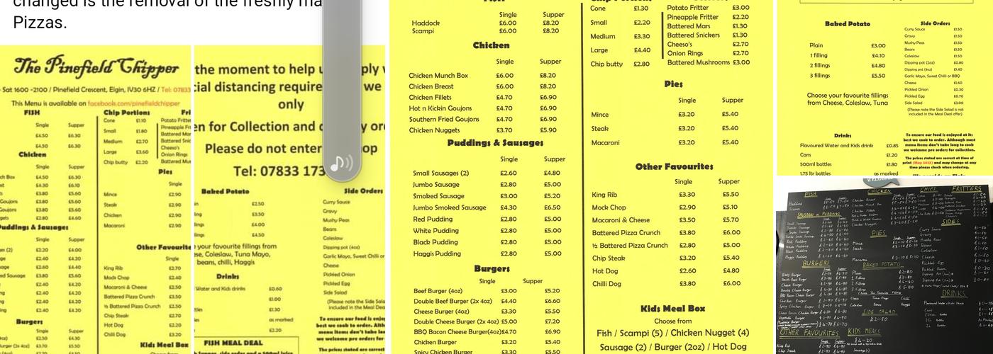 Pinefield Chippy Menu