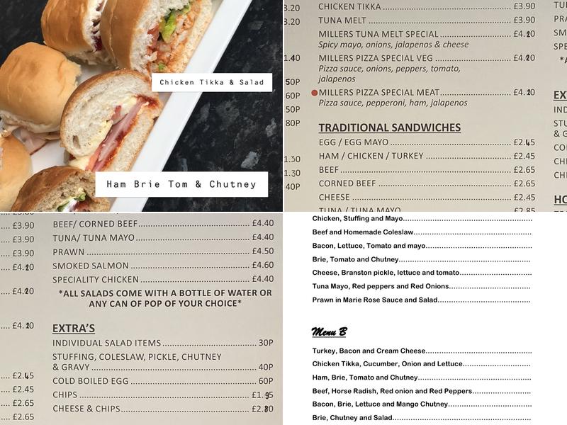 Millers Of Elland Menu