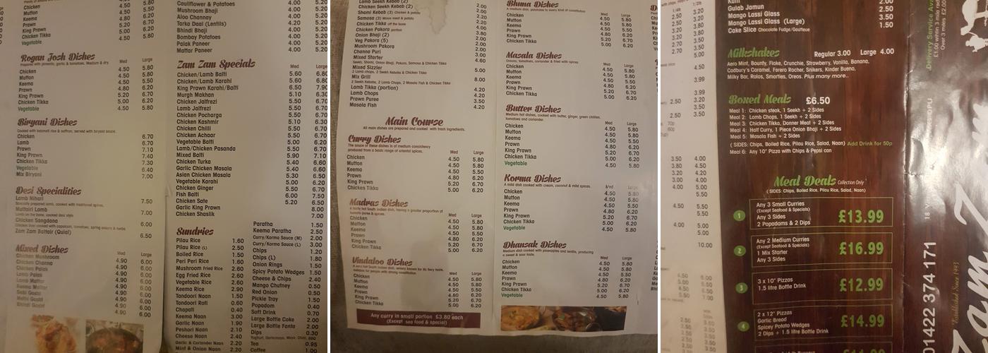 Zam Zam Menu