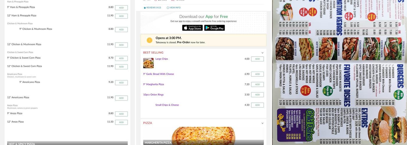 Ellesmere Kebab House Menu