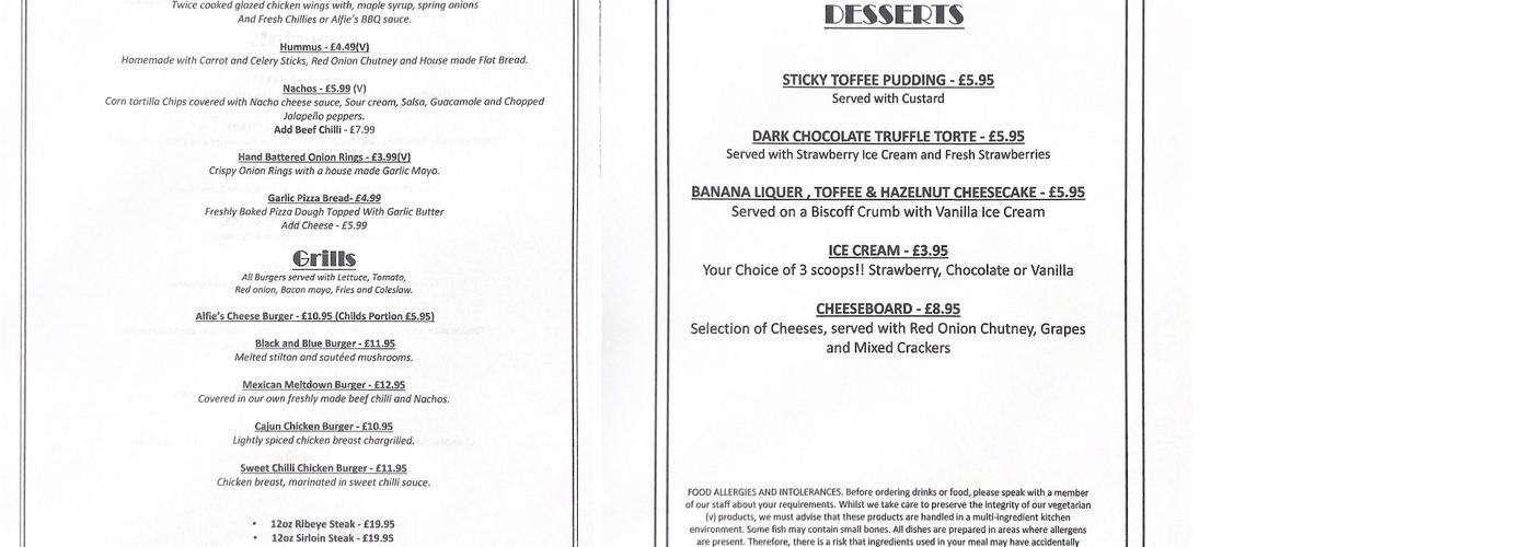 Alfies Bistro & Wine Bar Menu