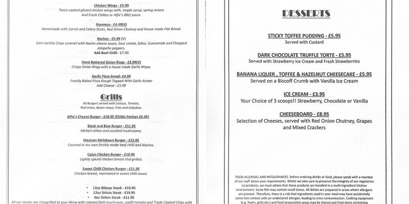 Alfies Bistro & Wine Bar Menu