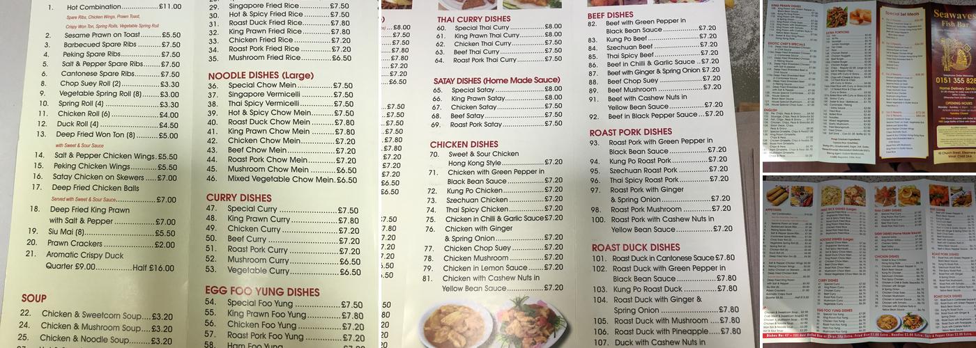 Seawaves Menu