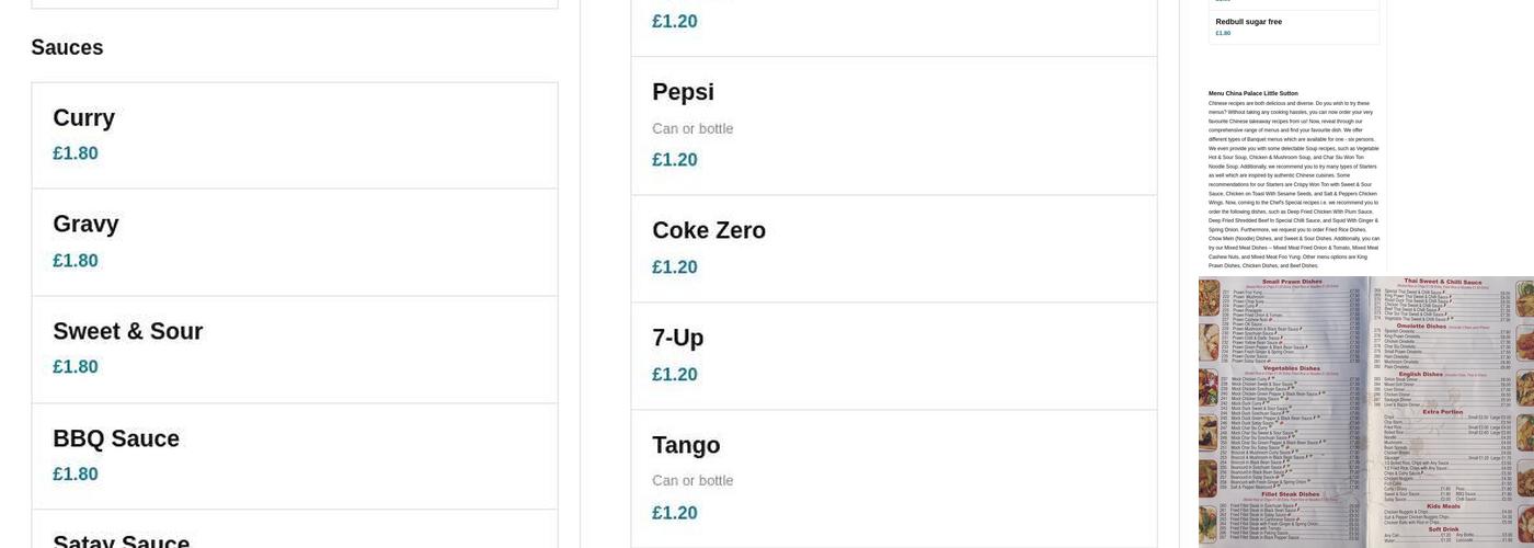 China Palace Chinese Takeaway Menu