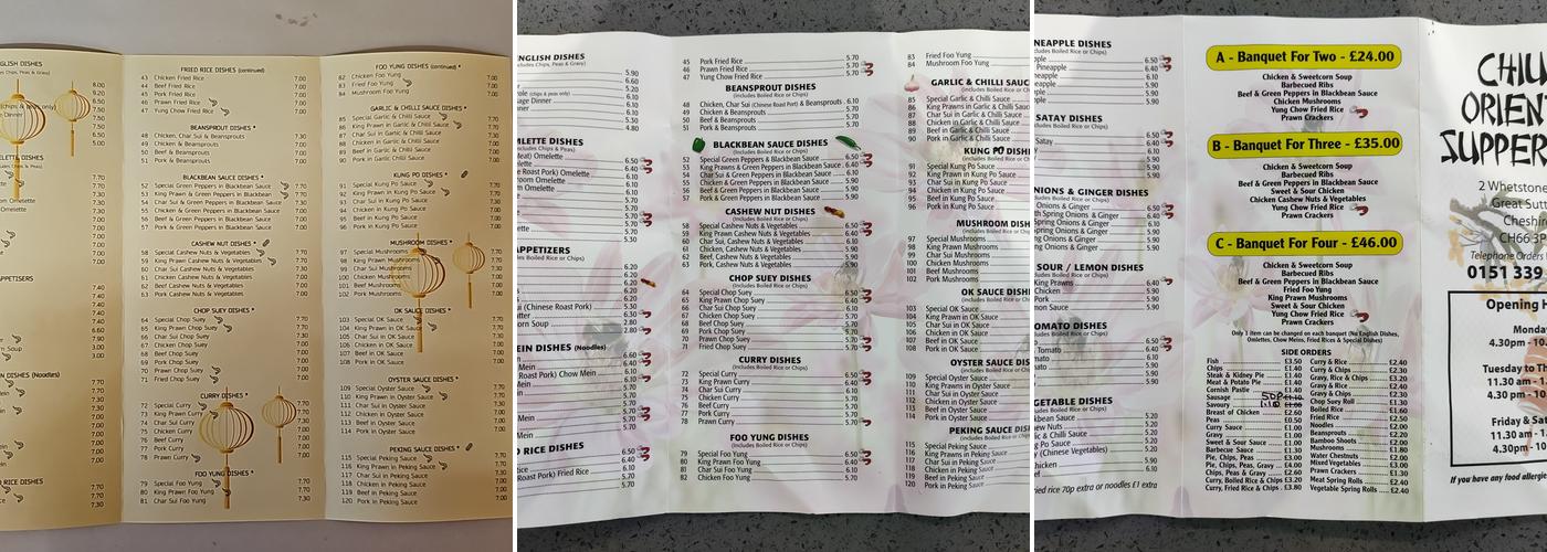 Chiu's Oriental Supper Bar Menu