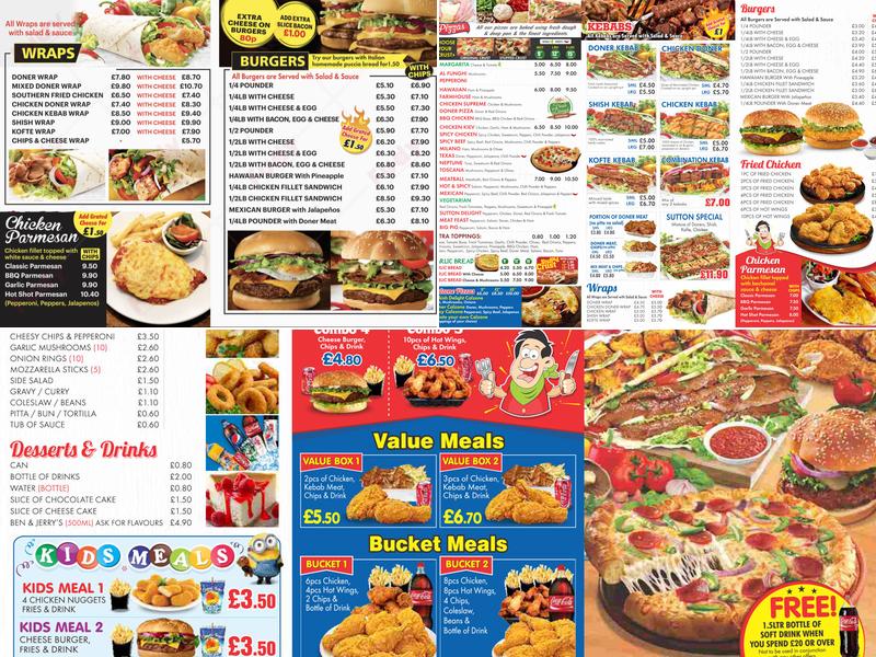 Great Sutton Pizza & Kebab Menu