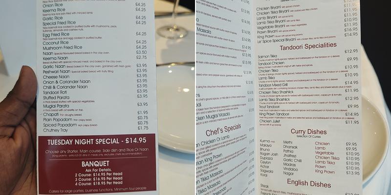 Le Spice Indian Restaurant Menu