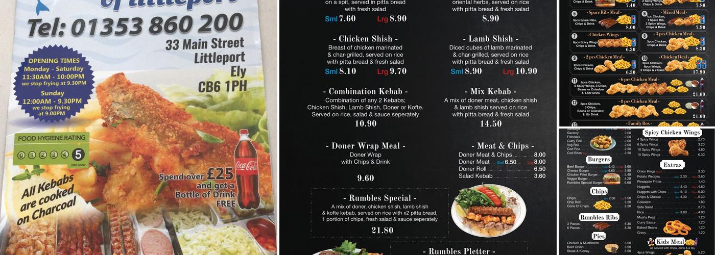 Rumbles Littleport Fish N Chips Menu