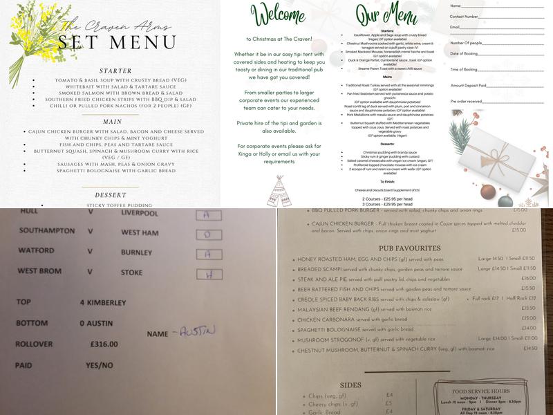 The Craven Arms Menu