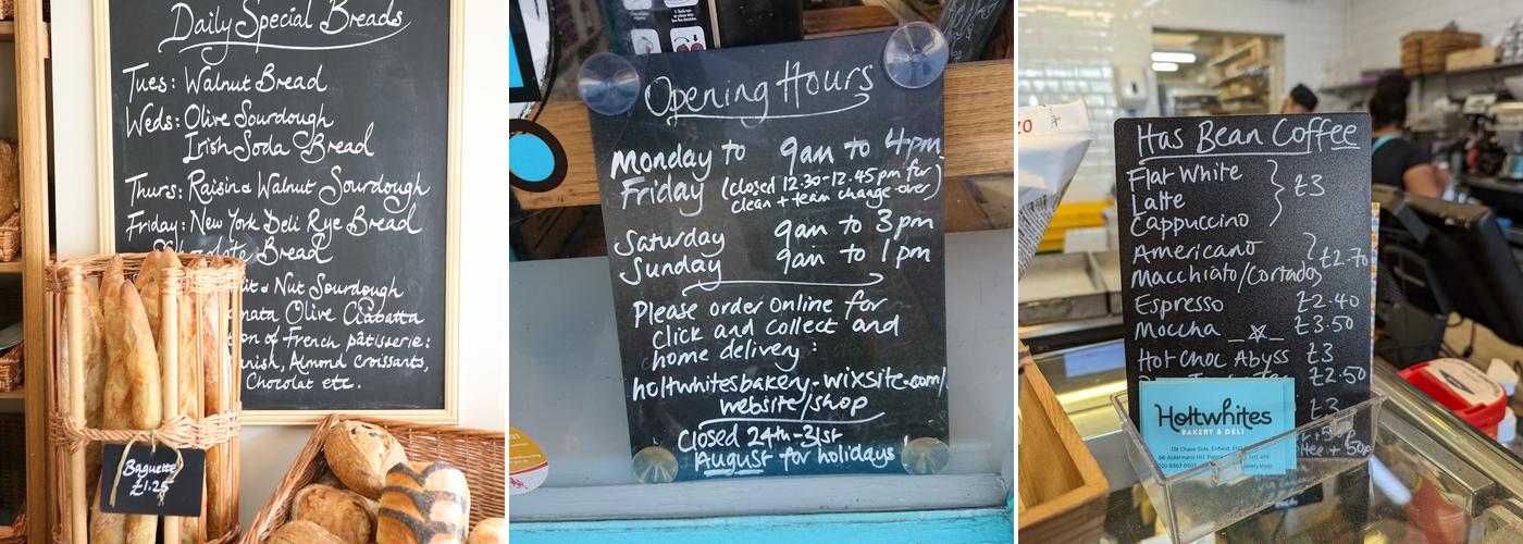 Holtwhites Bakery Enfield Menu