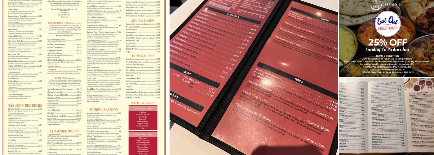 Chaseside Indian Restaurant Menu
