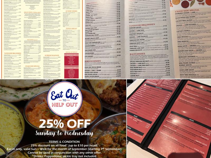 Chaseside Indian Restaurant Menu