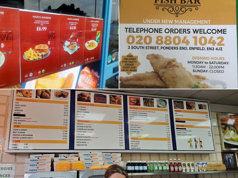 Marys Supreme Fish Bar Menu