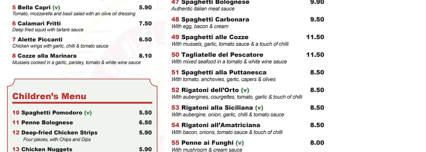 Olivetta Pizzeria Menu