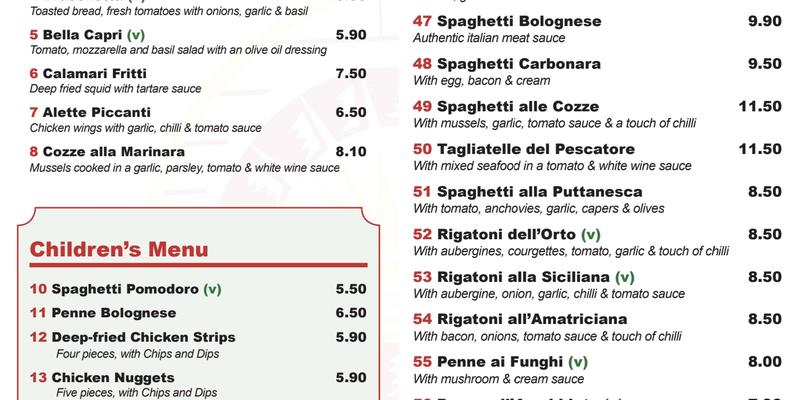 Olivetta Pizzeria Menu