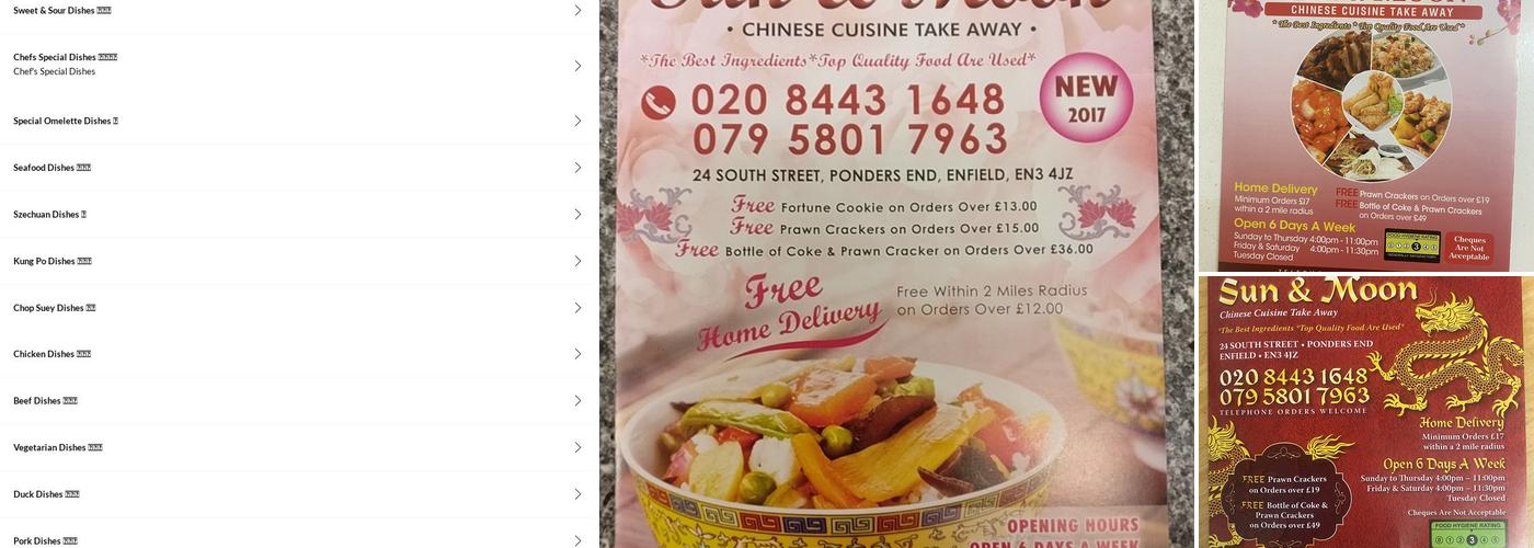 Sun & Moon Chinese & Thai Takeaway Menu