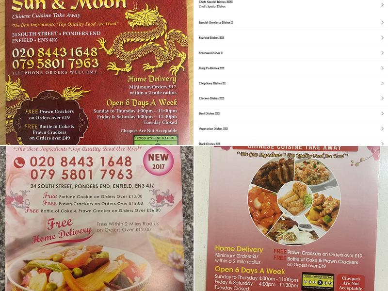 Sun & Moon Chinese & Thai Takeaway Menu