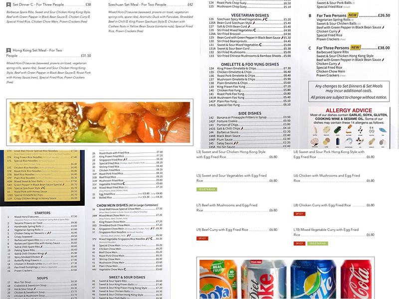 Great Wall Chinese Takeaway Menu