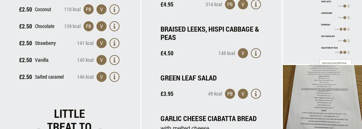 The Barley Mow, Epsom Menu